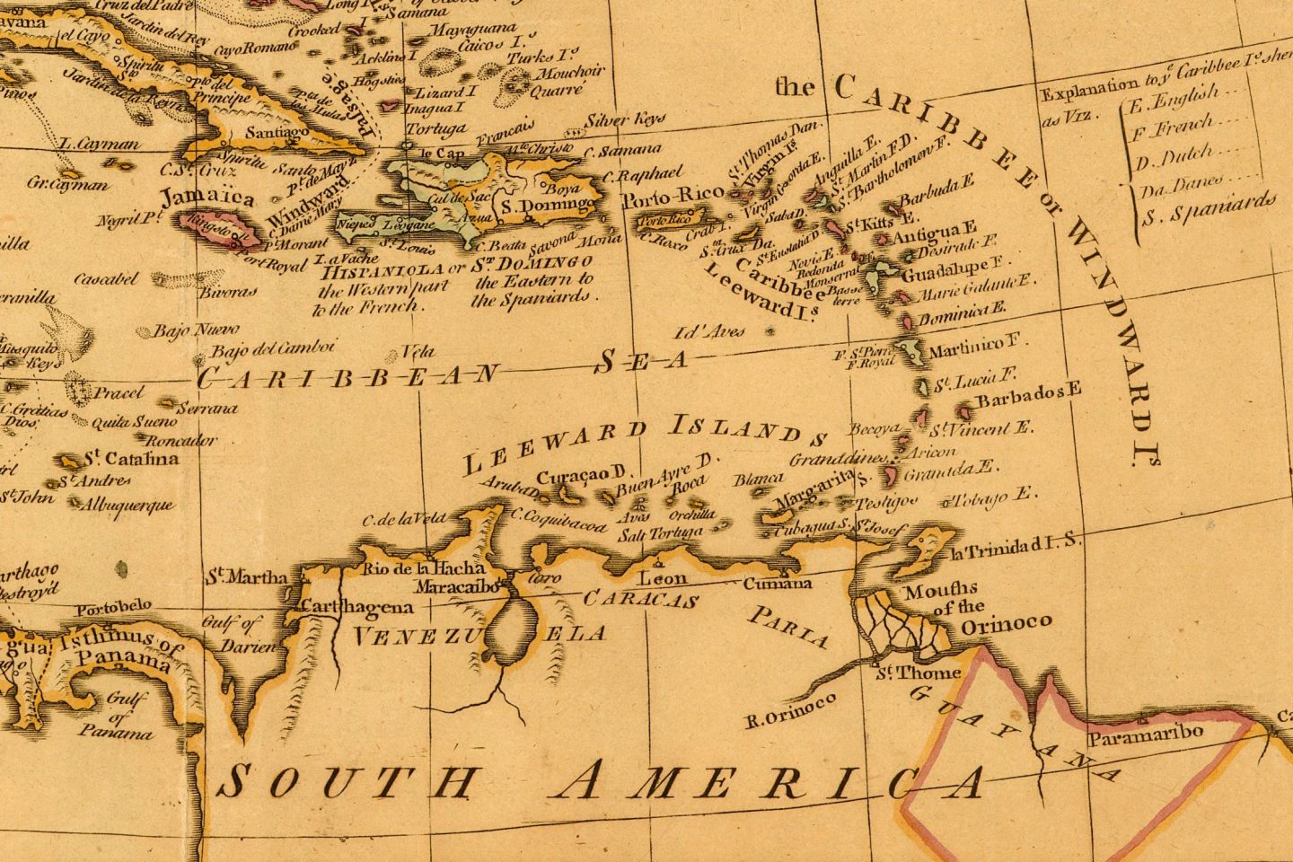 Hand illustrated map of Central America c.1764