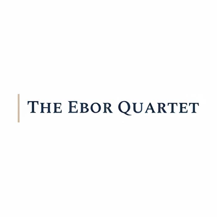 A black text logo reading The Ebor Quartet with a gold vertical line to the left of the text