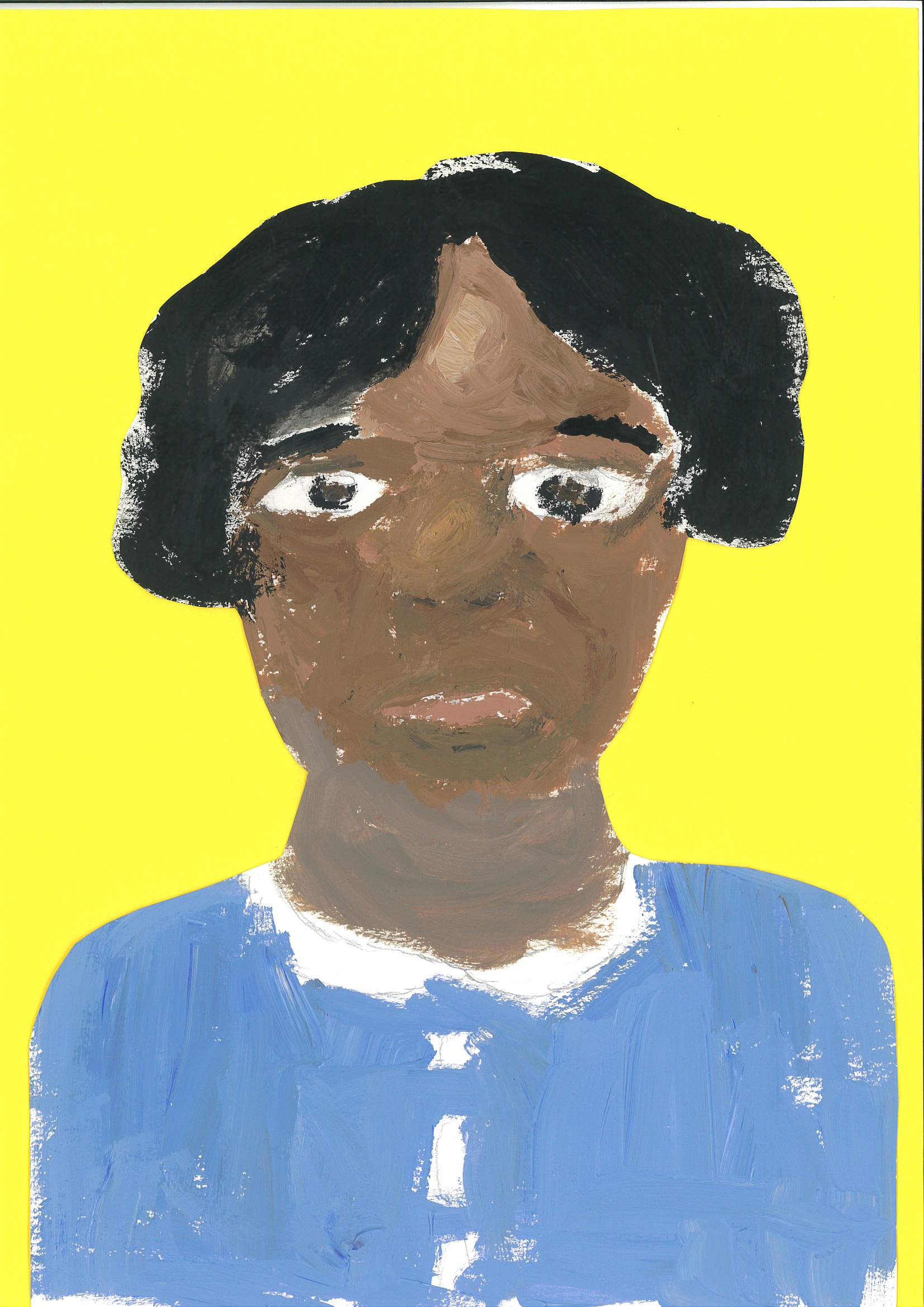 A child's vibrant portrait of Mary Seacole on a bright green background.
