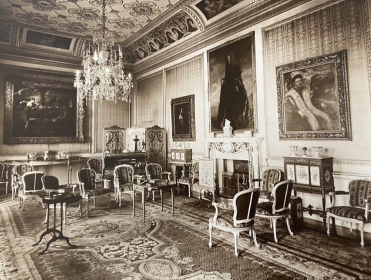 Image shows the earliest image of the cinnamon drawing room for Harewoods first guide book